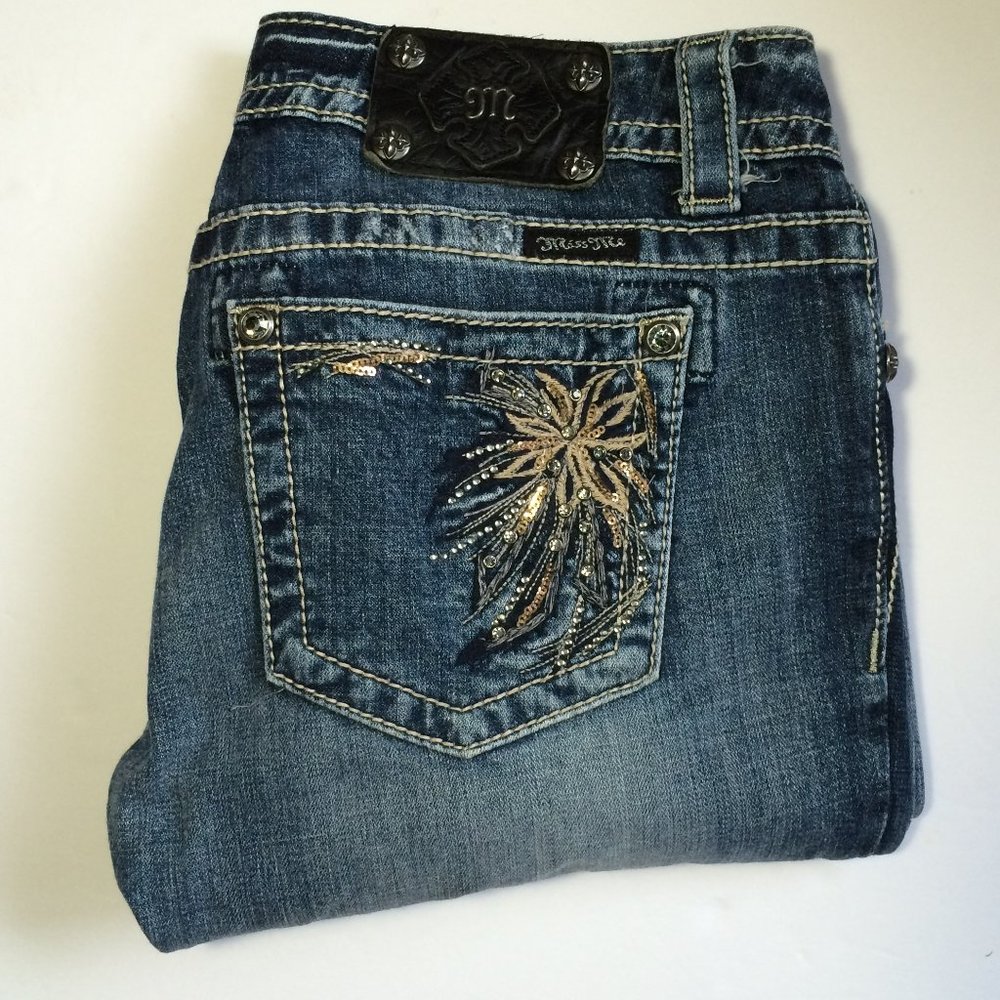 Miss Me Womens Bootcut Jeans with Gold Embellished Pocket - Blue